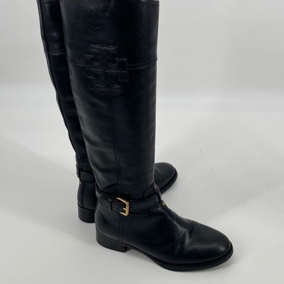 Tory Burch Leather Knee High Logo Riding Boots Black Size 6‎ - Picture 6 of 16
